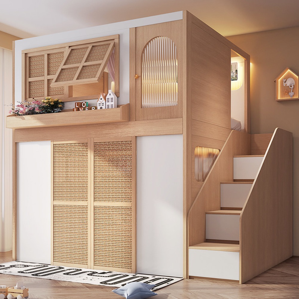 Bunk Bed With Stairs And Slide - 兄弟別々のプライバシー空間付き二段ベッド、大人用二層ベッド、静音仕切り付きハイローベッド