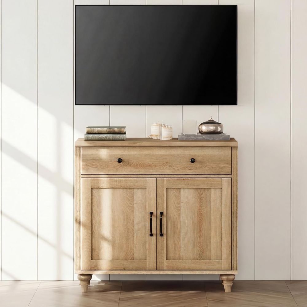 Storage - テレビ台または43インチテレビ用、2つのドアと1つの引き出し付き、アームハウス木製ユニットテレビ台、収納キャビネット付き、モダンエンターテイメントセンターテレビ台