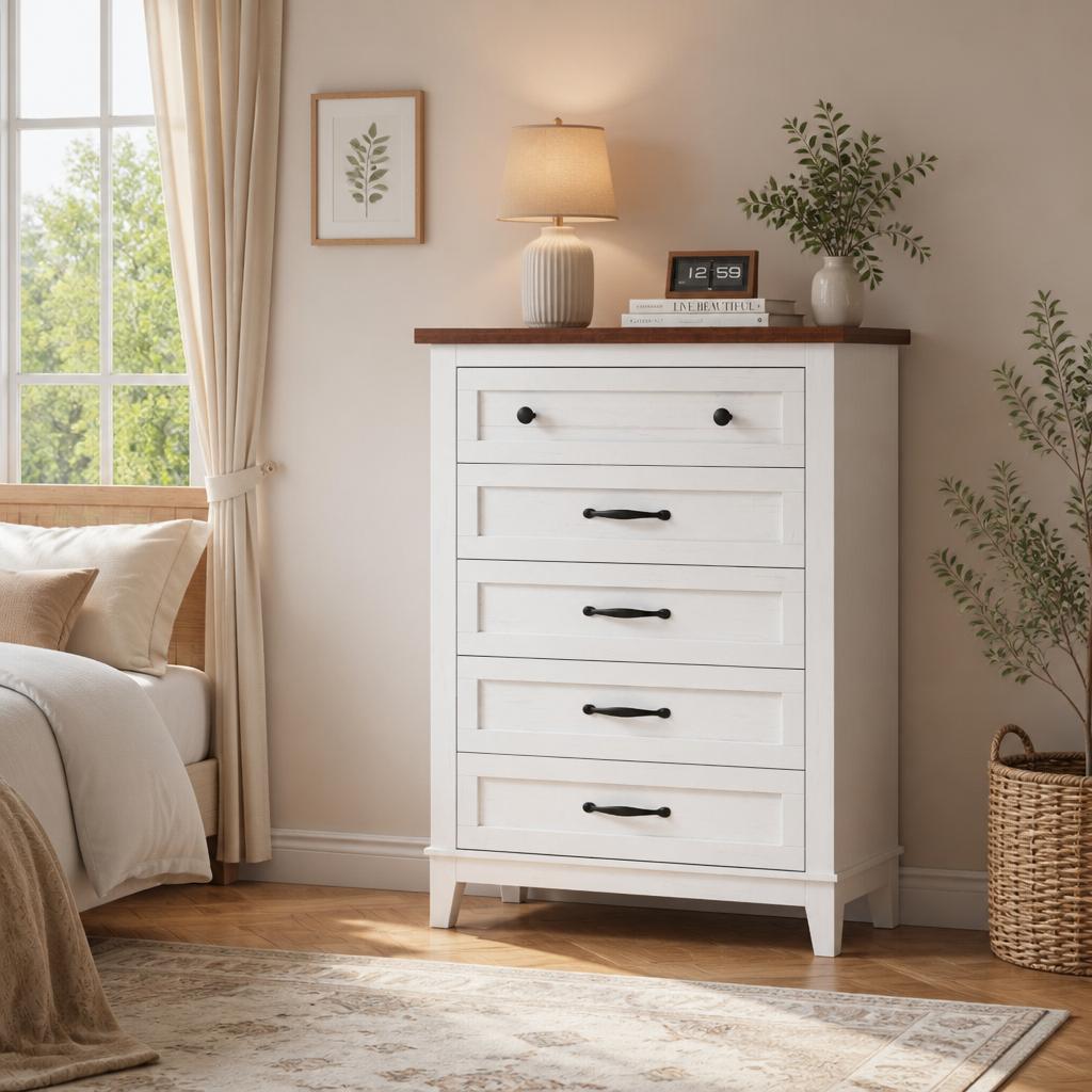 寝室用の5段引き出し付き高さのある縦型チェスト。幅41.3イ - Bedroom Furniture のレビューと価格
