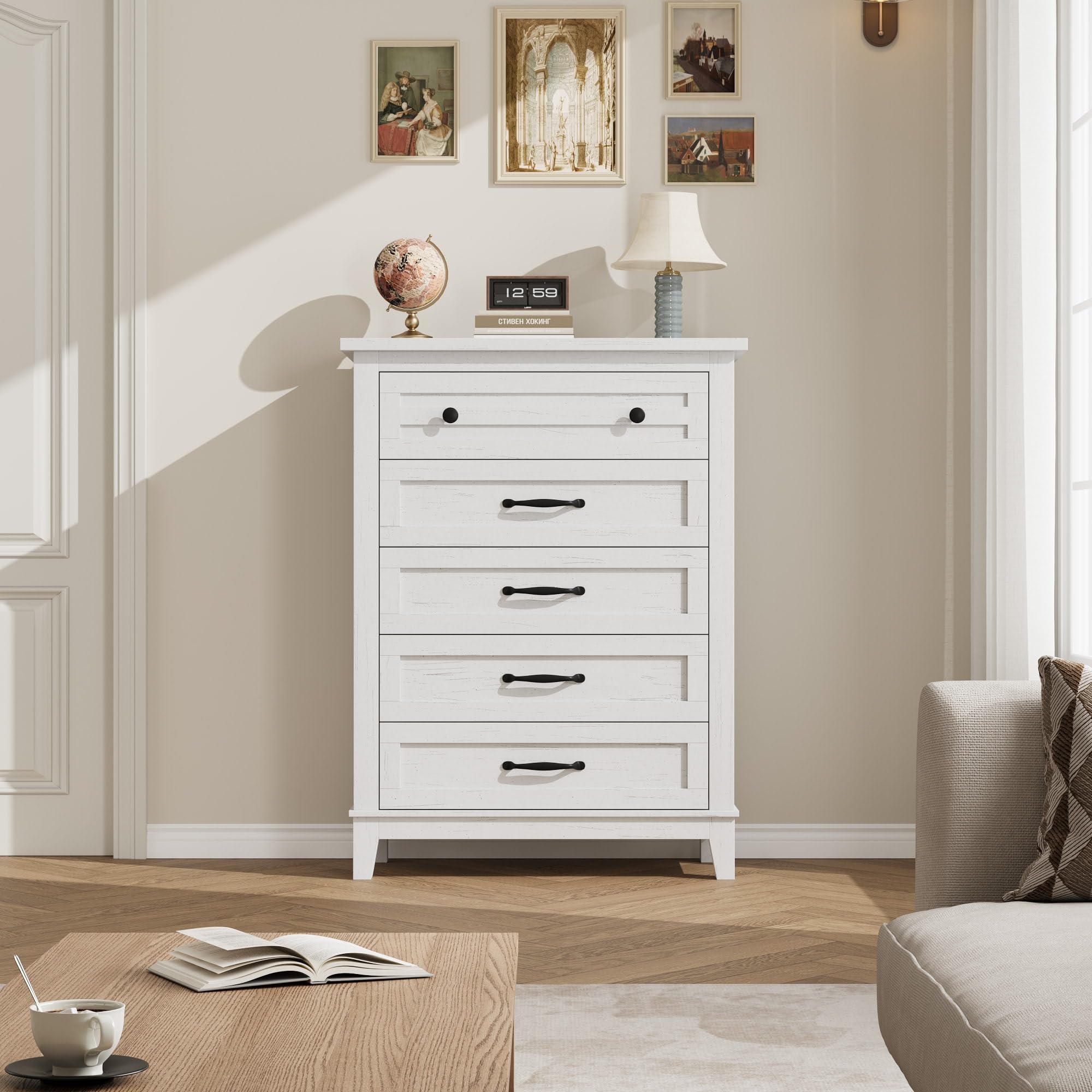 寝室用の5段引き出し付き高さのある縦型チェスト。幅41.3イ - Bedroom Furniture のレビューと価格