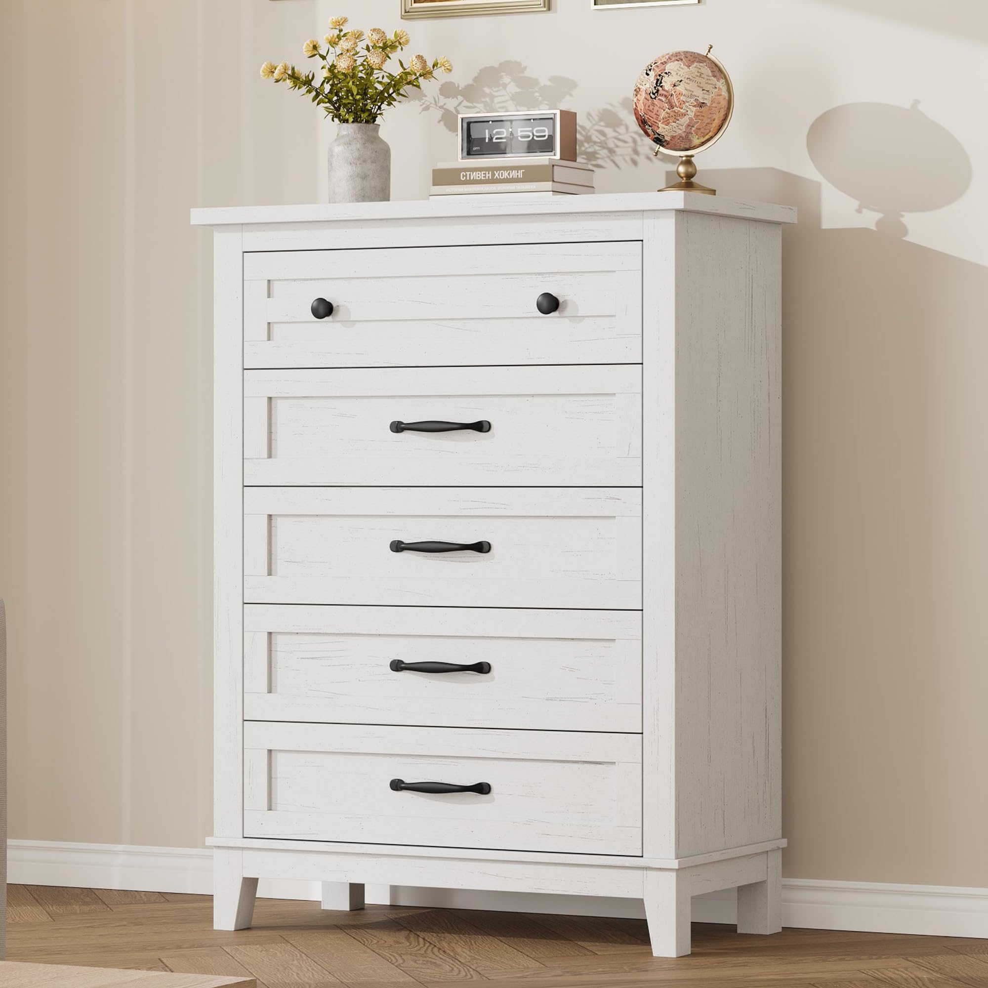 寝室用の5段引き出し付き高さのある縦型チェスト。幅41.3イ - Bedroom Furniture のレビューと価格