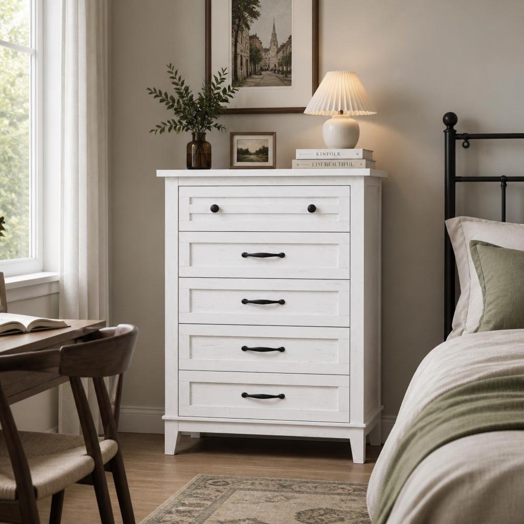 寝室用の5段引き出し付き高さのある縦型チェスト。幅41.3イ - Bedroom Furniture のレビューと価格