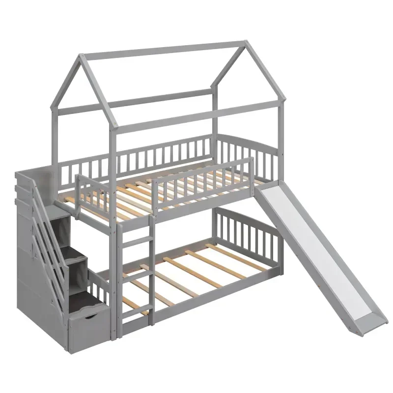 無垢材を使用した子供用二段ベッド。スライドと階段付きの二段ベ - Bunk Bed With Stairs And Slide のレビューと価格