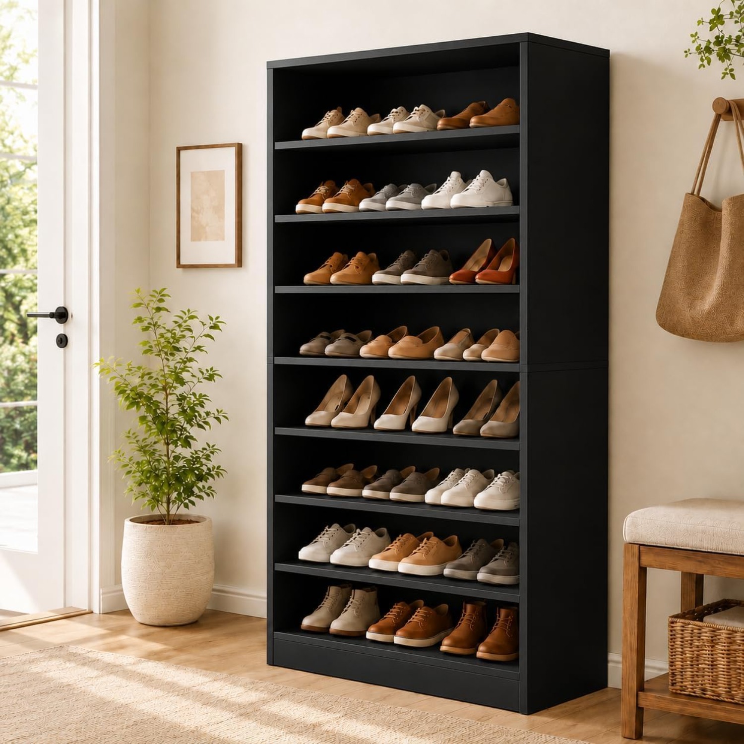9段の背の高い靴棚キャビネット、クローゼットと玄関用、ブラッ - Shoe Rack Cabinet Narrow Entryway のレビューと価格