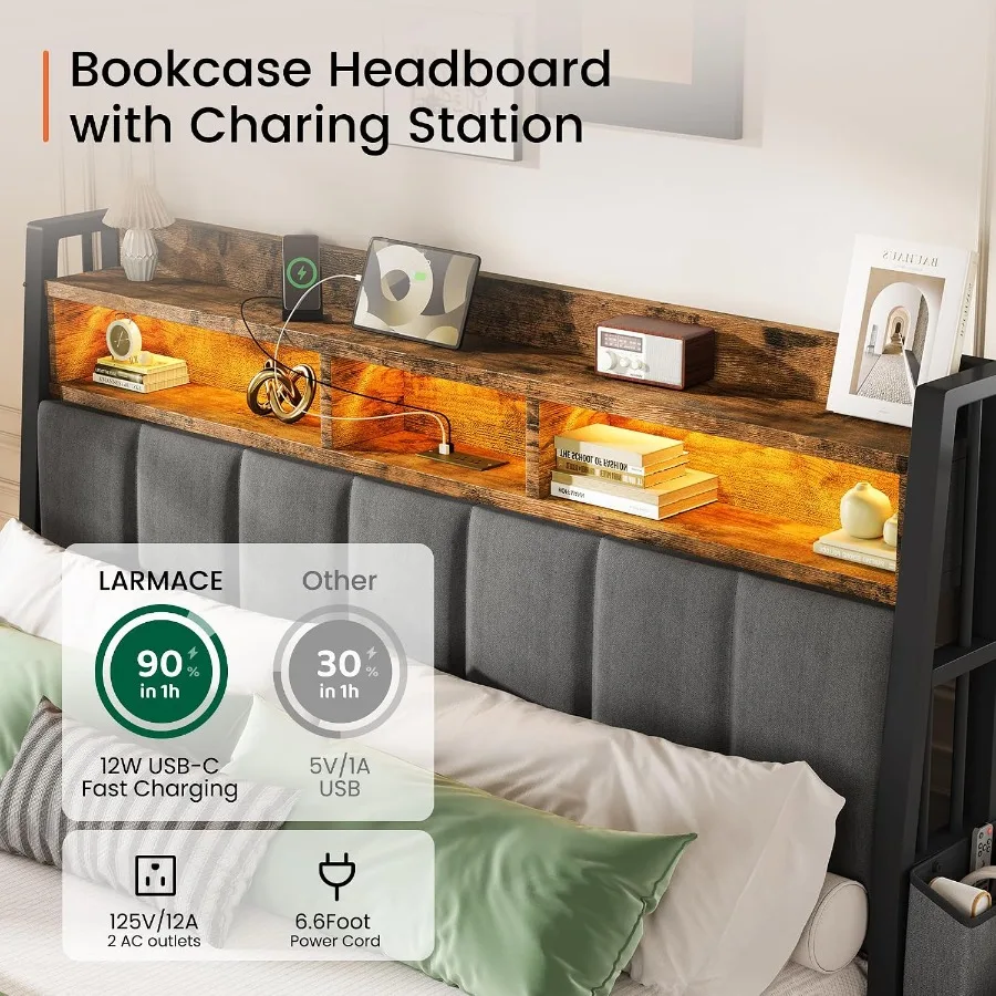 キングサイズのベッドフレーム。収納引き出し2つ付き。充電ステ - King Size Bed Frame With Storage Drawers のレビューと価格