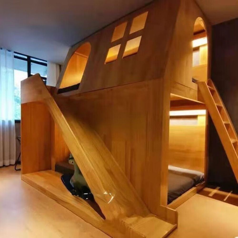 アメリカ製無垢材キッズツリーハウス二段ベッドプリンセスキャッ - Bunk Bed With Stairs And Slide のレビューと価格