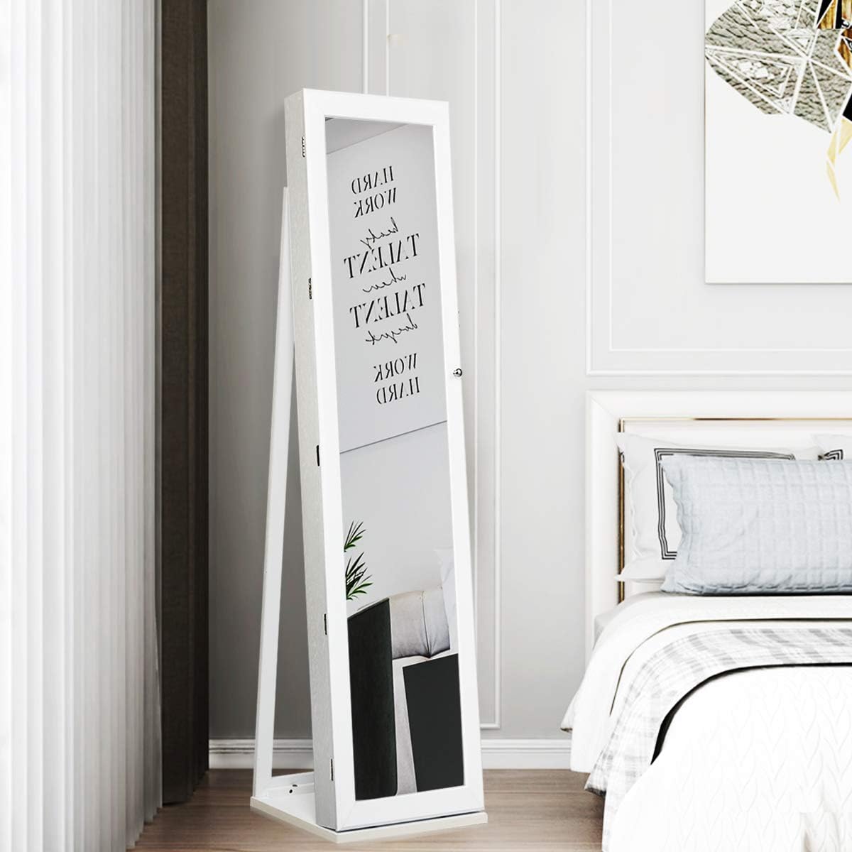 全身鏡付きの自立式ジュエリー収納キャビネット、鍵付き - Full Length Mirror Jewelry Armoire のレビューと価格